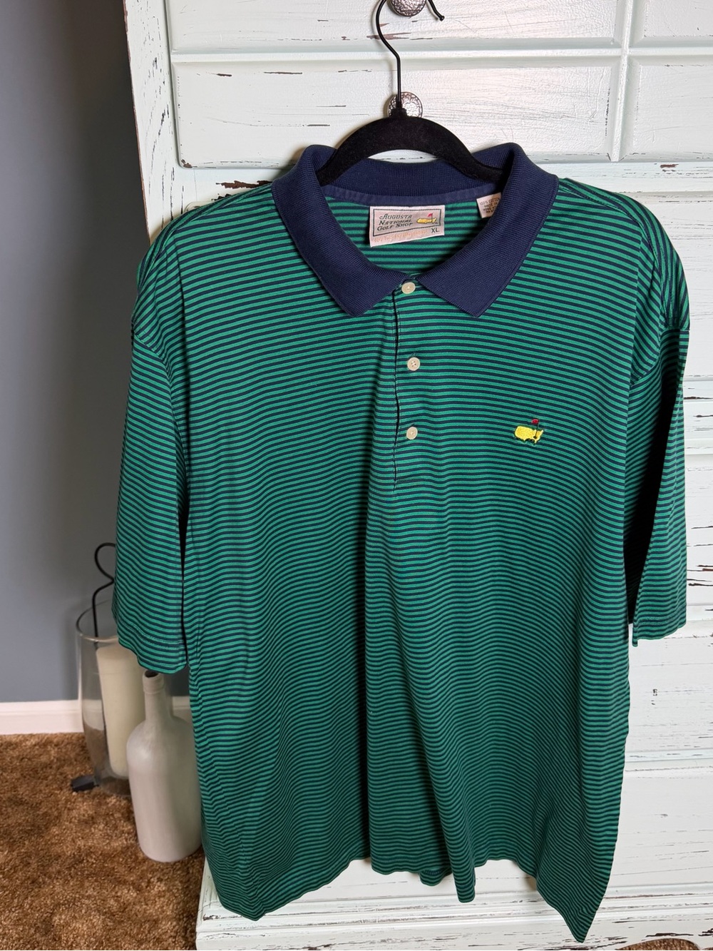 Augusta National Golf Shop Striped Green Golf Polo Master’s logo. Men’s XL.